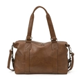 Brown faux leather travel tote bag with lychee texture and reinforced handles - Brown