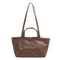 Brown leather tote bag with minimalist stitching and dual shoulder straps for daily commute - Light Coffee