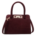 Vintage burgundy matte handbag with golden lock buckle and slim shoulder strap - Burgundy