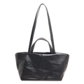 Minimalist black waterproof leather tote bag with dual handles for daily commute - Black