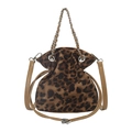 Modische Bucket Bag mit Leopardenmuster, silbernen Kettenengriffen und Leder-Schultergurt - Braun