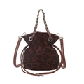 Schicke Beuteltasche mit Leopardenmuster, Metallketten-Griff und verstellbarem Riemen - Burgunderrot