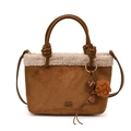 Sac seau en daim marron avec bordure en peau lainée blanche et breloques en peluche - Sans Pendentif / Marron