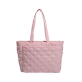 Borsa tote trapuntata rosa tenue con motivo a rombi e finitura in nylon imbottito - Rosa