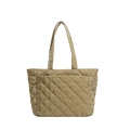 Quilted oversized tote bag with diamond pattern and soft padded nylon shoulder straps - Khaki