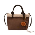 Sac seau en daim marron foncé avec bordure en peluche beige et breloque en forme de cœur - Sans Pendentif / Café