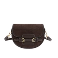 Vintage dark brown saddle crossbody bag in suede and leather with contrast white stitching - Brown