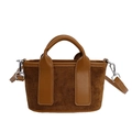 Brown canvas and suede mini tote bag with leather strap and silver buckles - Brown