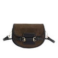 Vintage brown suede saddle bag with black leather trim and gold metal buckle hardware - Green