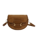 Brown suede saddle bag with contrasting stitching and double metal buckles for women - Brown