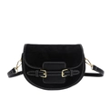 Black suede saddle crossbody bag with contrast stitching and golden buckles - Black