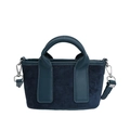 Deep blue canvas and leather crossbody bag with top handle and silver hardware accent - Blue