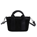 Mini black canvas patchwork handbag with smooth leather trim and adjustable strap - Black