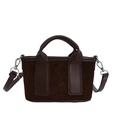 Dark brown canvas and leather small square bag with top handles and adjustable strap - Brown