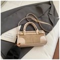 Borsa baguette beige patchwork con doppia fibbia e tracolla regolabile per donna - Cachi (Senza Ciondolo)