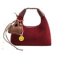 Bolso de ante burdeos en forma de media luna con asa de cuero y colgante de corazón - Con Colgante / Rojo