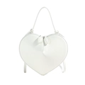 Detailopname van witte hartvormige handtas met unieke bladstijl dubbele ritsen. - Eén maat / Beige