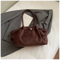 Grand sac cabas marron foncé en daim avec design plissé et détails métalliques - Brun Sans Pendentif
