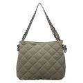 Quilted army green tote bag with large capacity and black white striped shoulder strap - Green