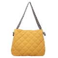 Ginger yellow quilted tote bag with large diamond stitching and woven shoulder strap - Yellow
