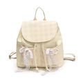 Chic beige backpack with orange plaid pattern and delicate lace bow detail - White