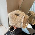 Chic beige faux shearling handbag with adjustable strap and plush texture for women - Khaki