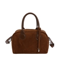 Bolso de mano retro de ante marrón con asas de cuero y correa de hombro ajustable - Marrón