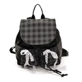 Fashionable black leather backpack with plaid flaps and white lace bows in a preppy style - Black
