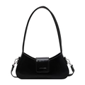 Borsa baguette nera lucida in finta pelle verniciata con tracolla regolabile - Nero
