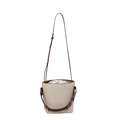 Bolso cubo de lona beige con piel marrón y cierre de cordón con correa ajustable - Marrón