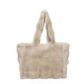 Grande borsa a tracolla invernale in peluche beige crema con manici morbidi - Cachi