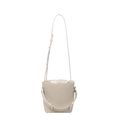 Bolso cubo beige de lona texturizada con correas dobles para llevar al hombro - Blanco