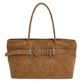 Vintage καφέ τσάντα tote μεγάλης χωρητικότητας με ασημένιες μεταλλικές λεπτομέρειες - Ανοιχτό Καφέ