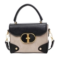 Vintage black leather and beige suede crossbody bag with elegant gold twist-lock - Off White