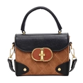 Vintage colorblock small square bag in black and brown with diamond quilting and gold clasp - Brown