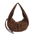 Leopard print faux suede dumpling bag with crescent shape and drawstring detail - Leopard Print