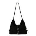 Detalle del bolso Hobo negro minimalista con anillos metálicos plateados y acabado mate - Negro