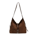 Bolso hobo retro de gamuza marrón oscuro con gran capacidad y anillos de metal plateado - Marrón