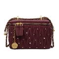 Sac bandoulière bordeaux matelassé avec strass brillants et pendentif rose dorée - Grand / Bordeaux