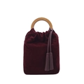Borsa a secchiello in velluto bordeaux con manico tondo in legno e nappine doppie - Rosso