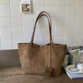 Vintage brown suede tote bag with large capacity and thin straps for daily commuting - Brown