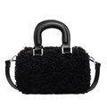 Sac à main chic en peluche noire avec poignée en cuir et bandoulière amovible - Noir