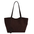 Bolso tote retro de ante marrón oscuro con correas largas y colgante de cuero - Marrón