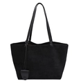 Bolso tote grande de ante negro con correas de cuero y detalle de etiqueta colgante - Negro