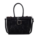 Sac cabas noir en suédine avec doubles boucles argentées et bandoulière amovible - Noir