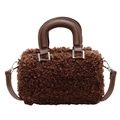Sac à main en peluche marron foncé avec poignées en cuir et bandoulière amovible - Marron