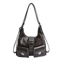 Sac à dos rétro marron foncé avec boucles métalliques et texture vintage chic - Marron