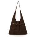 Dunkelbraune Shopper-Tasche aus Wildleder mit Lederriemen und goldener Metallschnalle - Braun