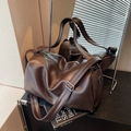 Large dark brown PU leather tote bag with adjustable shoulder strap and smooth zipper - Brown