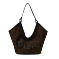 Leopard-Canvas-Einkaufstasche mit schwarzen Riemen und kleinem runden Beutel - Mit Anhänger / Braun